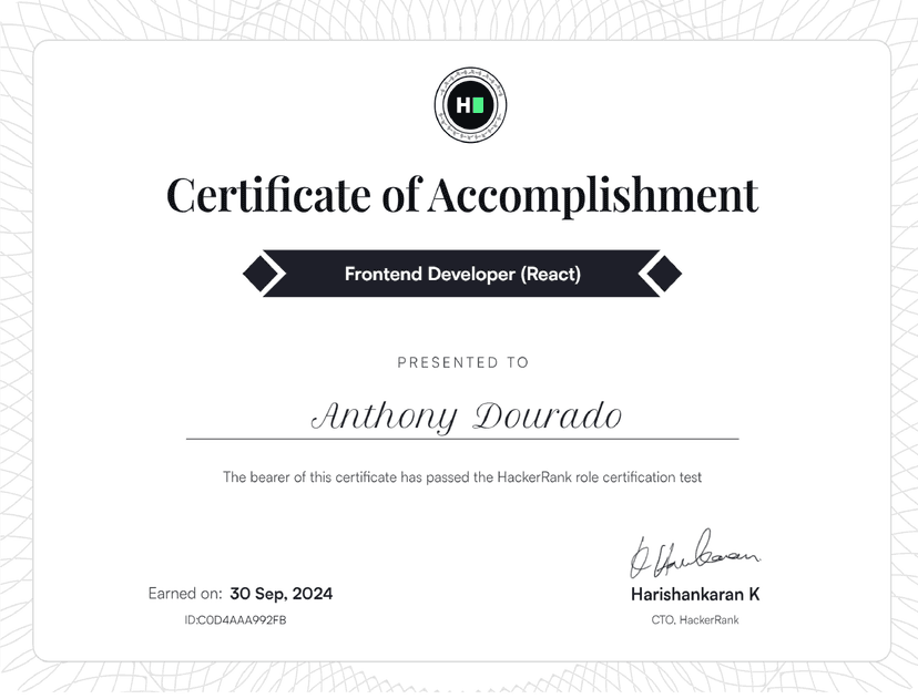 Hacker Rank Certificate
