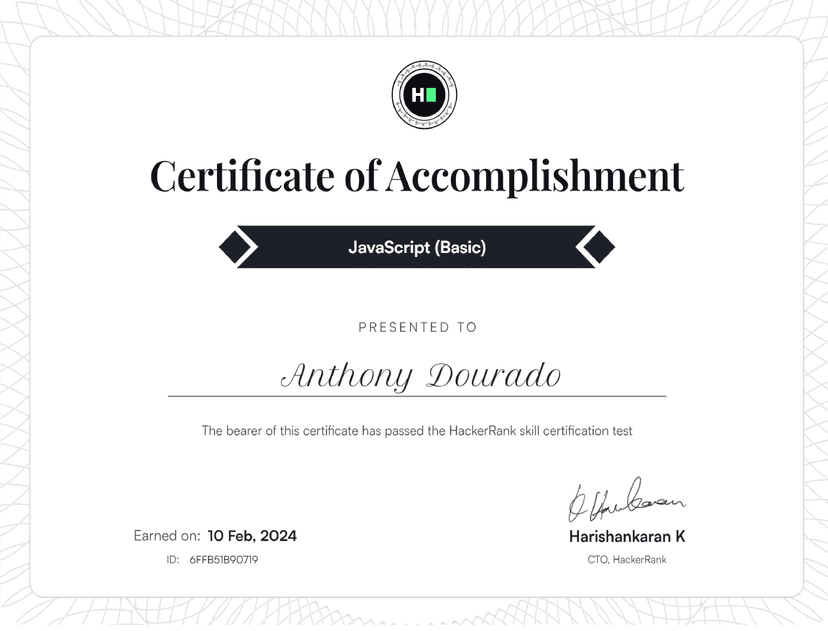 Hacker Rank Certificate