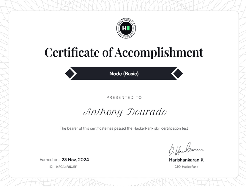 Hacker Rank Certificate