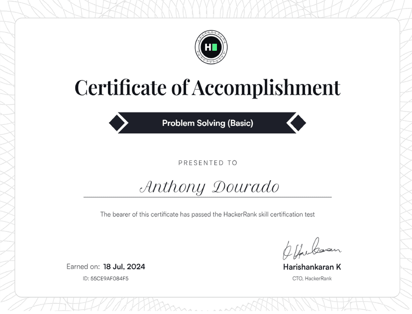 Hacker Rank Certificate