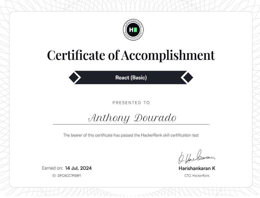 Hacker Rank Certificate